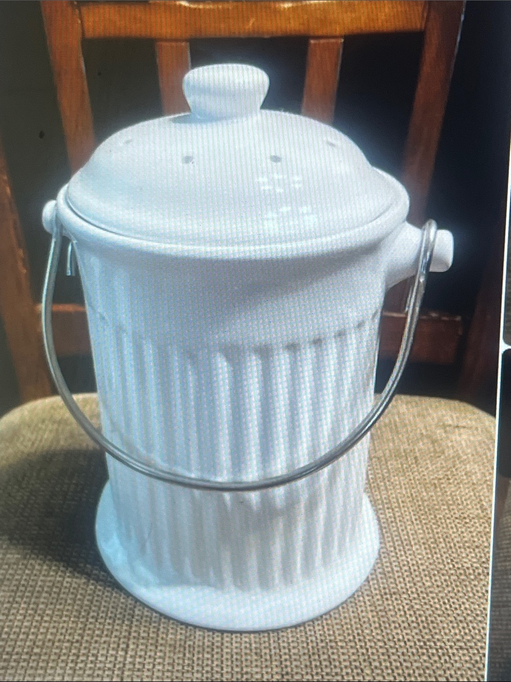 White Ceramic Countertop Compost Pail with Handle